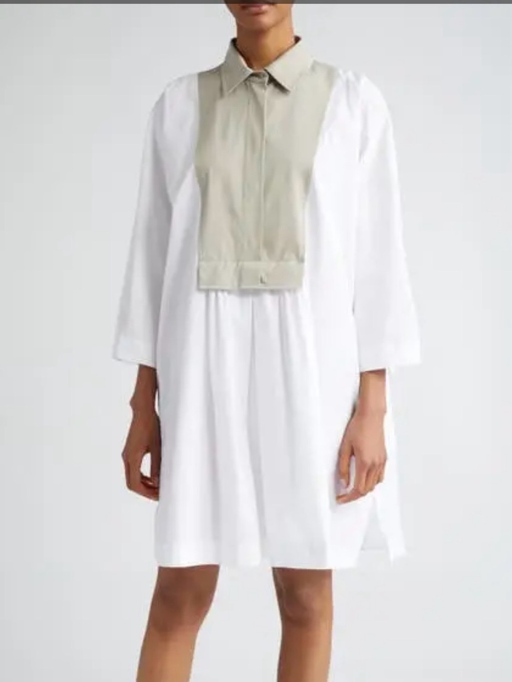 MaxMara White Mini Dress with Beige Contrast Bib Sz 8 originally $995
